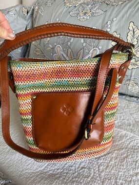 Patricia Nash Leather-Trim Multicolor Crochet Bucket Bag - Brown